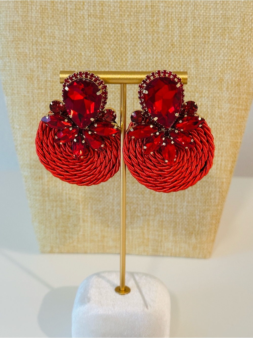 Fashion Jewelry Red Crystal Rope Drop Earrings